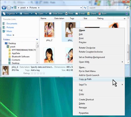 vista: ก็อปปี้ Path ด้วย"เมนูลับ"